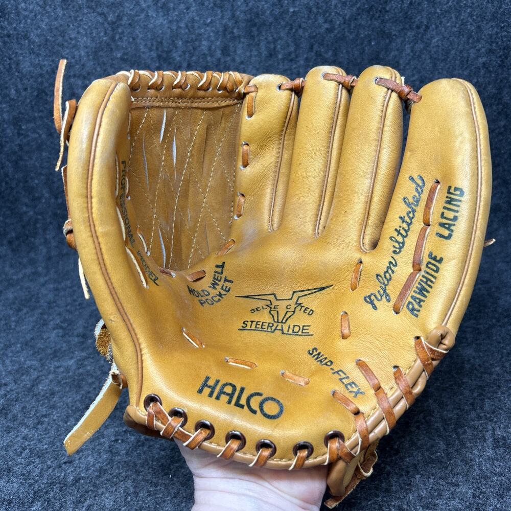 Vintage 1970s Halco Baseball Glove Snap Flex Steerhide Web Well Pocket Korea